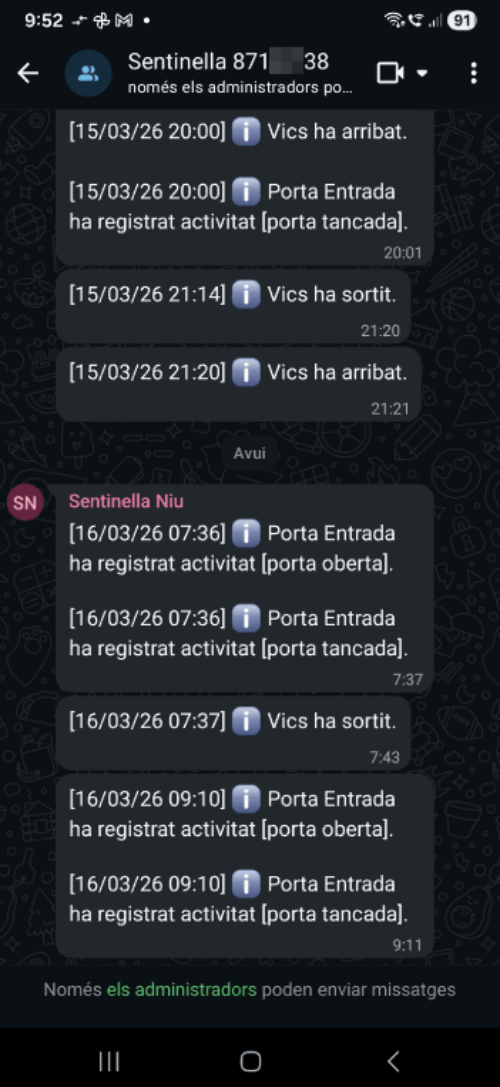 Exemple de notificacions de Sentinella a WhatsApp